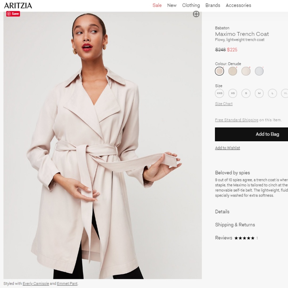 Aritzia Babaton Maximo Trench Coat Denude